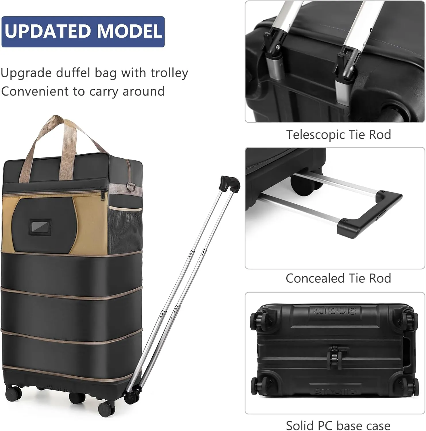 Suitcases with Wheels, Expandable Collapsible Luggage Rolling Travel Duffle Bag with Telescopic Handle, Foldable 143L Large Weekender Bag for Men Women
