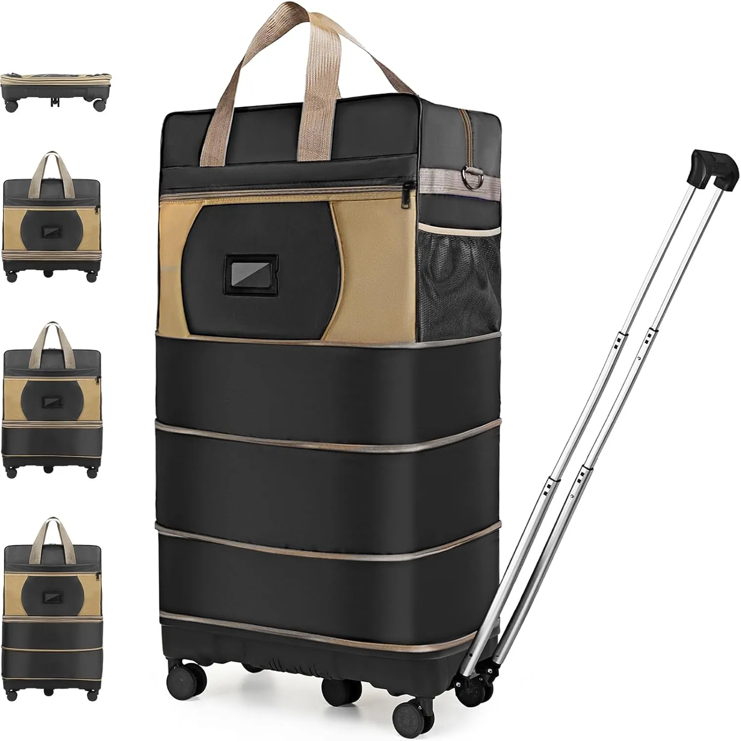 Suitcases with Wheels, Expandable Collapsible Luggage Rolling Travel Duffle Bag with Telescopic Handle, Foldable 143L Large Weekender Bag for Men Women