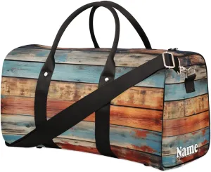 Summer Planks Wood Beach Sports Tote Gym Duffel Bag Customized Name for Women & Men,Waterproof Beach Bag Foldable Personal Item Travel Bag for Weekender Overnight Dance Carry-On Bag