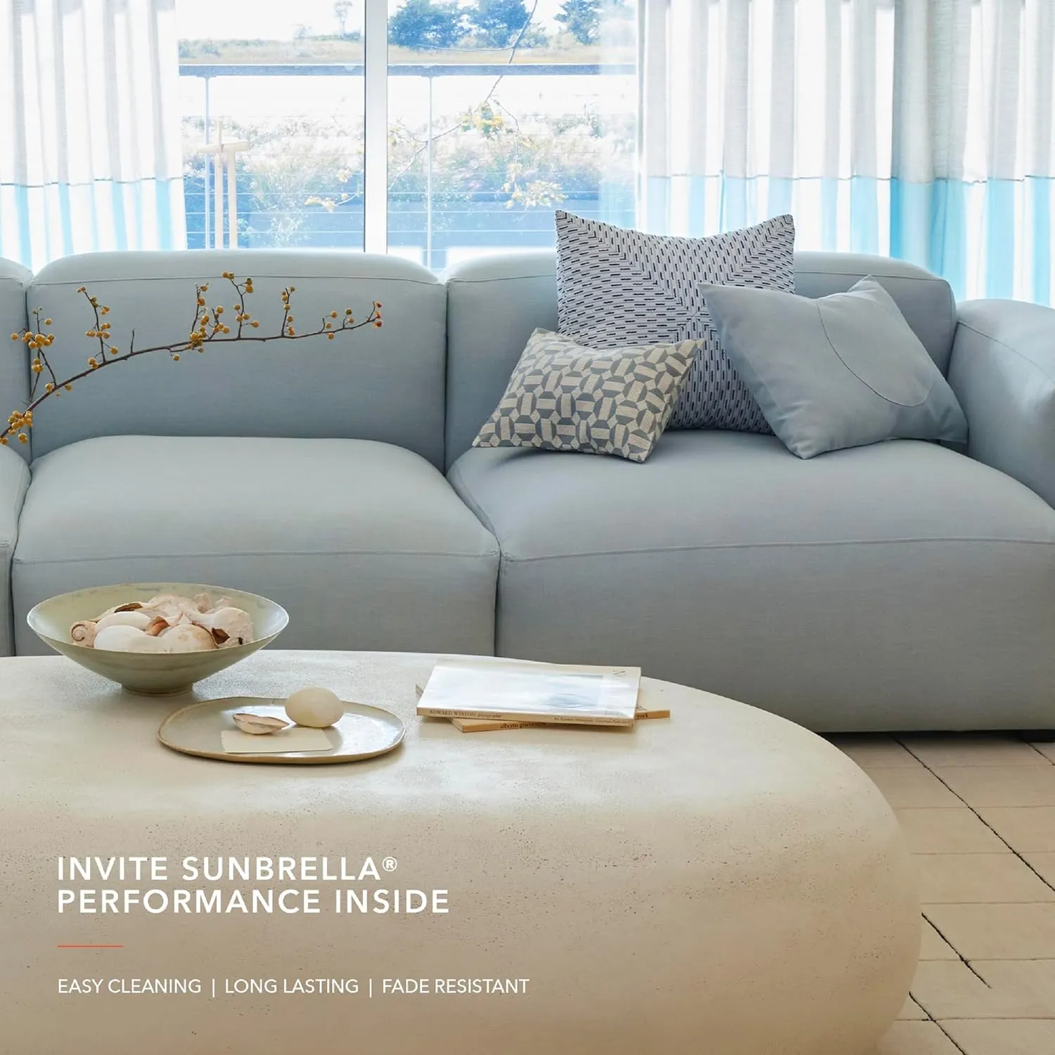 Sunbrella Solid Fabric by The Yard | Official Sunbrella Seller | Indoor or Outdoor Upholstery Fabric for Chairs, Cushions, Drapery, Pillows, Furniture | Revive Pewter