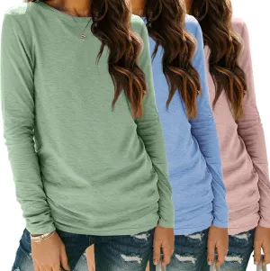 SUNBS Womens 3 Packs Long Sleeve Shirts Loose Fit Fall Tops Fashion Clothes Outfits 2025 Basic Tee Crew Neck Tops