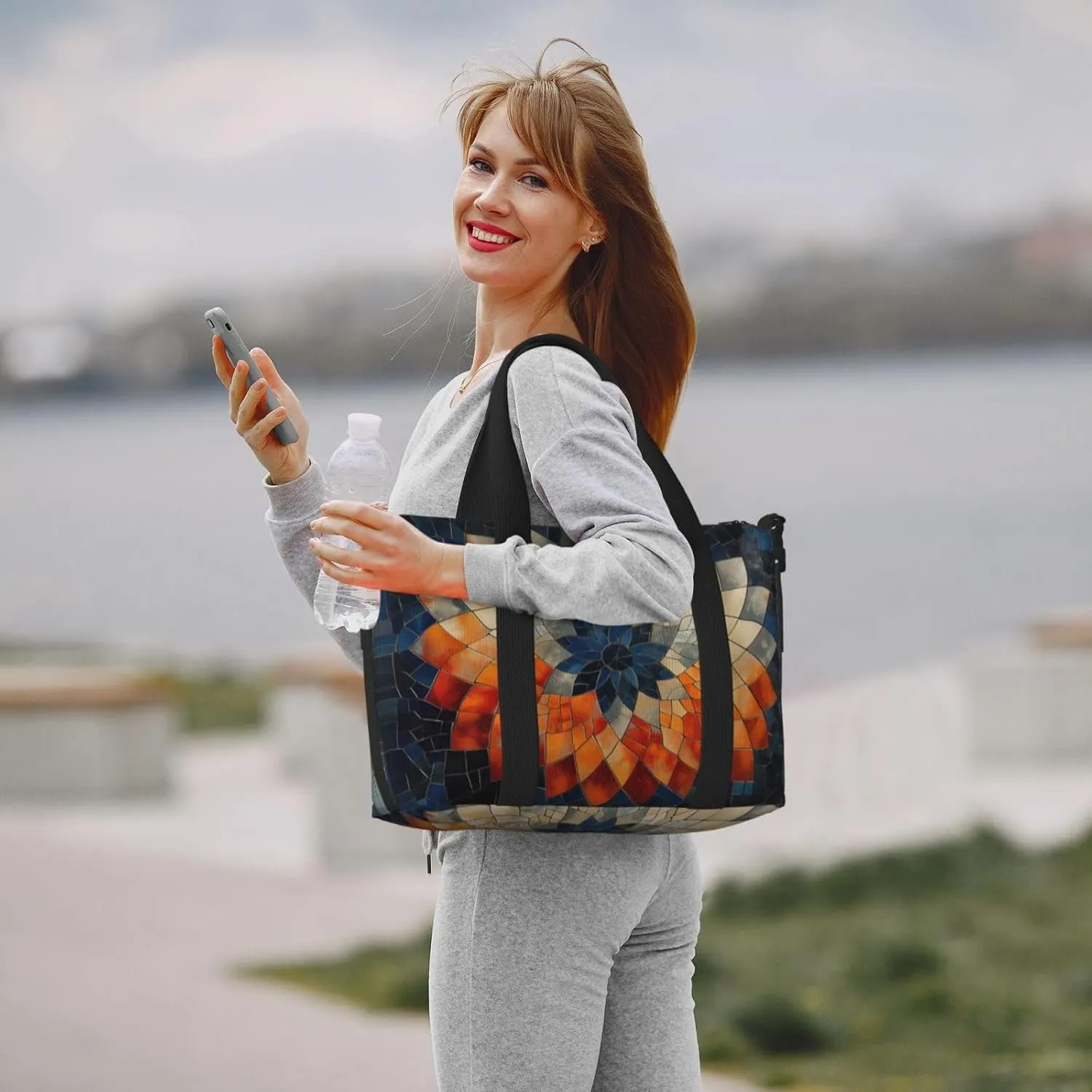 sunburst art print Travel Duffel Bag, Sports Tote Gym Bag, Swim Pool Bag Large Shoulder Tote Bag for Beach Weekender