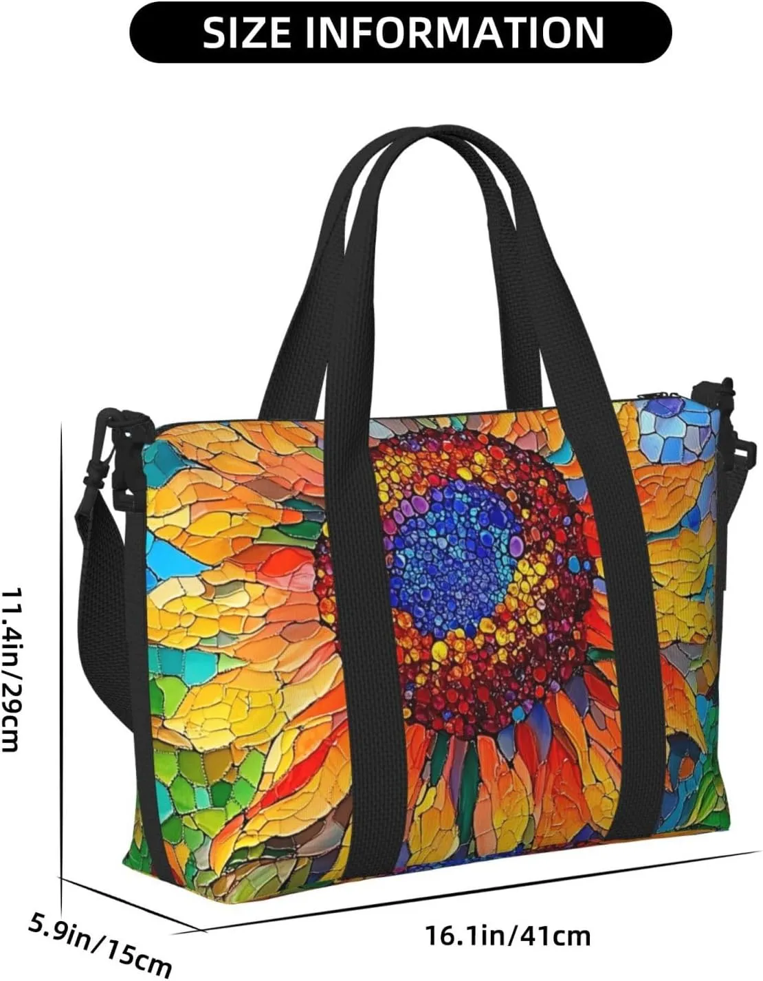 sunflowe stained glass print Travel Duffel Bag, Sports Tote Gym Bag, Swim Pool Bag Large Shoulder Tote Bag for Beach Weekender