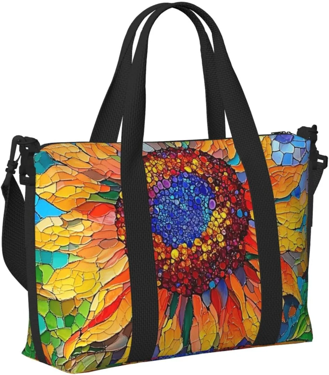 sunflowe stained glass print Travel Duffel Bag, Sports Tote Gym Bag, Swim Pool Bag Large Shoulder Tote Bag for Beach Weekender
