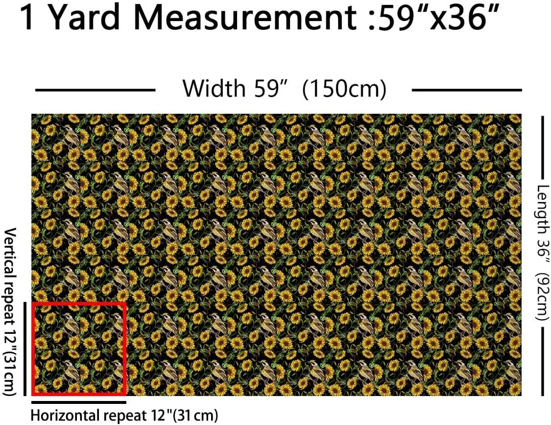 Sunflower Fabric by The Yard, Nature Bird Floral Print Upholstery Fabric for Chairs, Blossom Flowers Botanical Decor Waterproof Fabric for DIY Indoor and Outdoor Projects, 2 Yards, Yellow Brown