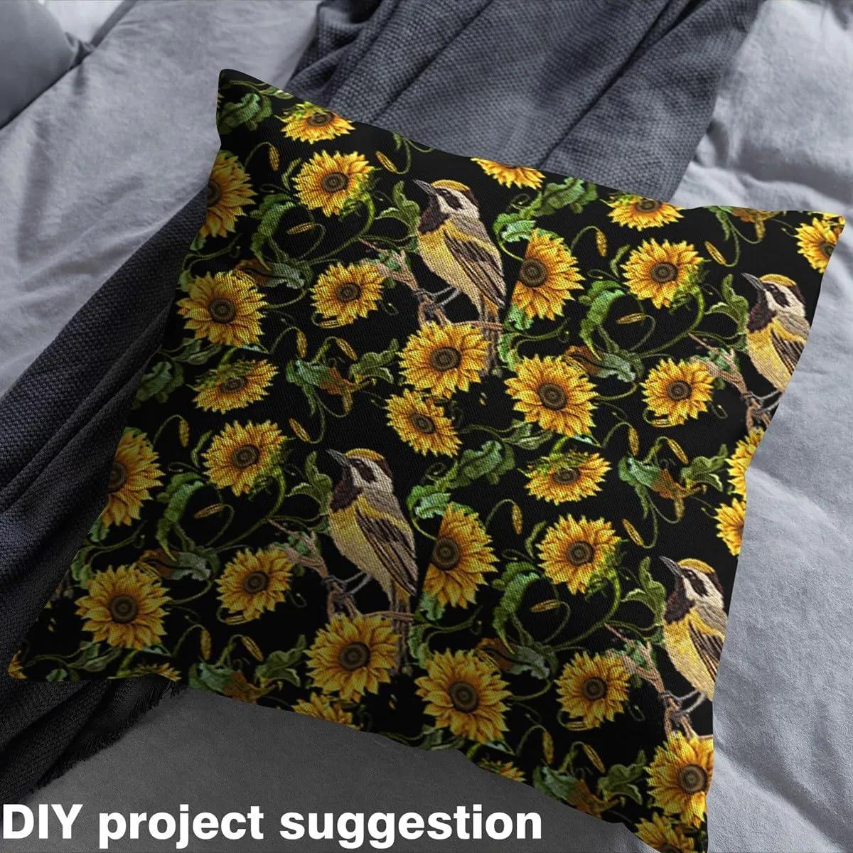 Sunflower Fabric by The Yard, Nature Bird Floral Print Upholstery Fabric for Chairs, Blossom Flowers Botanical Decor Waterproof Fabric for DIY Indoor and Outdoor Projects, 2 Yards, Yellow Brown