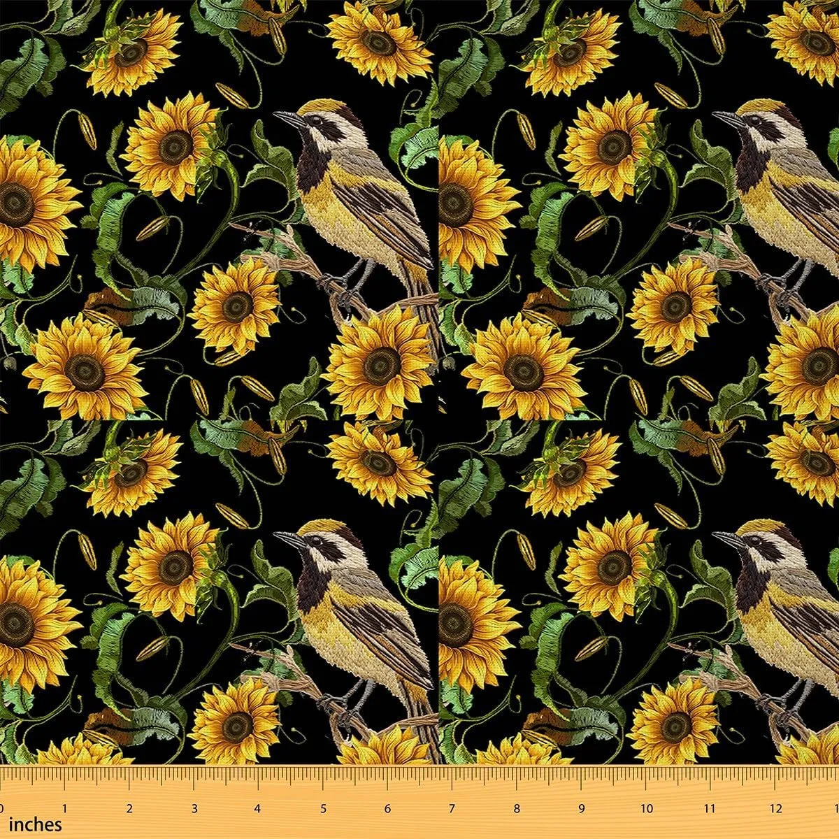Sunflower Fabric by The Yard, Nature Bird Floral Print Upholstery Fabric for Chairs, Blossom Flowers Botanical Decor Waterproof Fabric for DIY Indoor and Outdoor Projects, 2 Yards, Yellow Brown