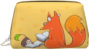 Sunflower seeds and foxes Cosmetic Bag, Large Waterproof Leather Cosmetic Bag, Portable Toiletry Bag for Women with Zipper, Travel Essentials