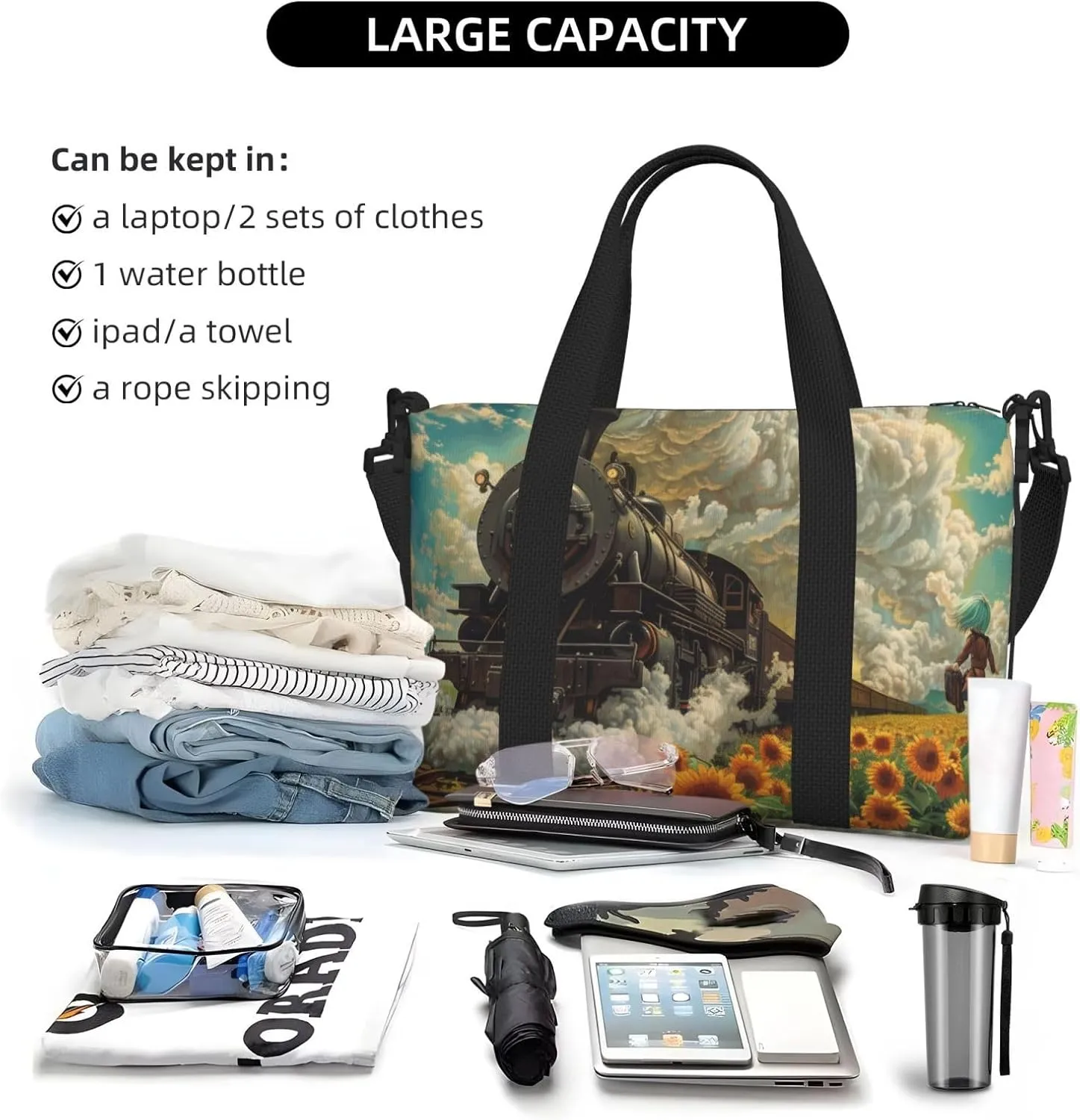 sunflowr print Travel Duffel Bag, Sports Tote Gym Bag, Swim Pool Bag Large Shoulder Tote Bag for Beach Weekender