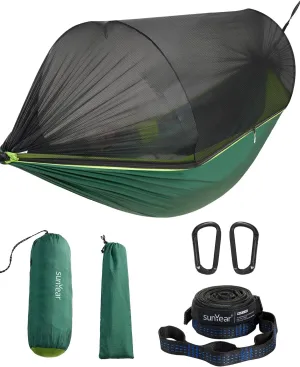 Sunyear Camping Hammock with Net - Double&Single Hammock with House-Like Net- Easy Setup & Pack, Lightweight & Portable, Perfect for Hiking, Backpacking, Outdoor Sleeping