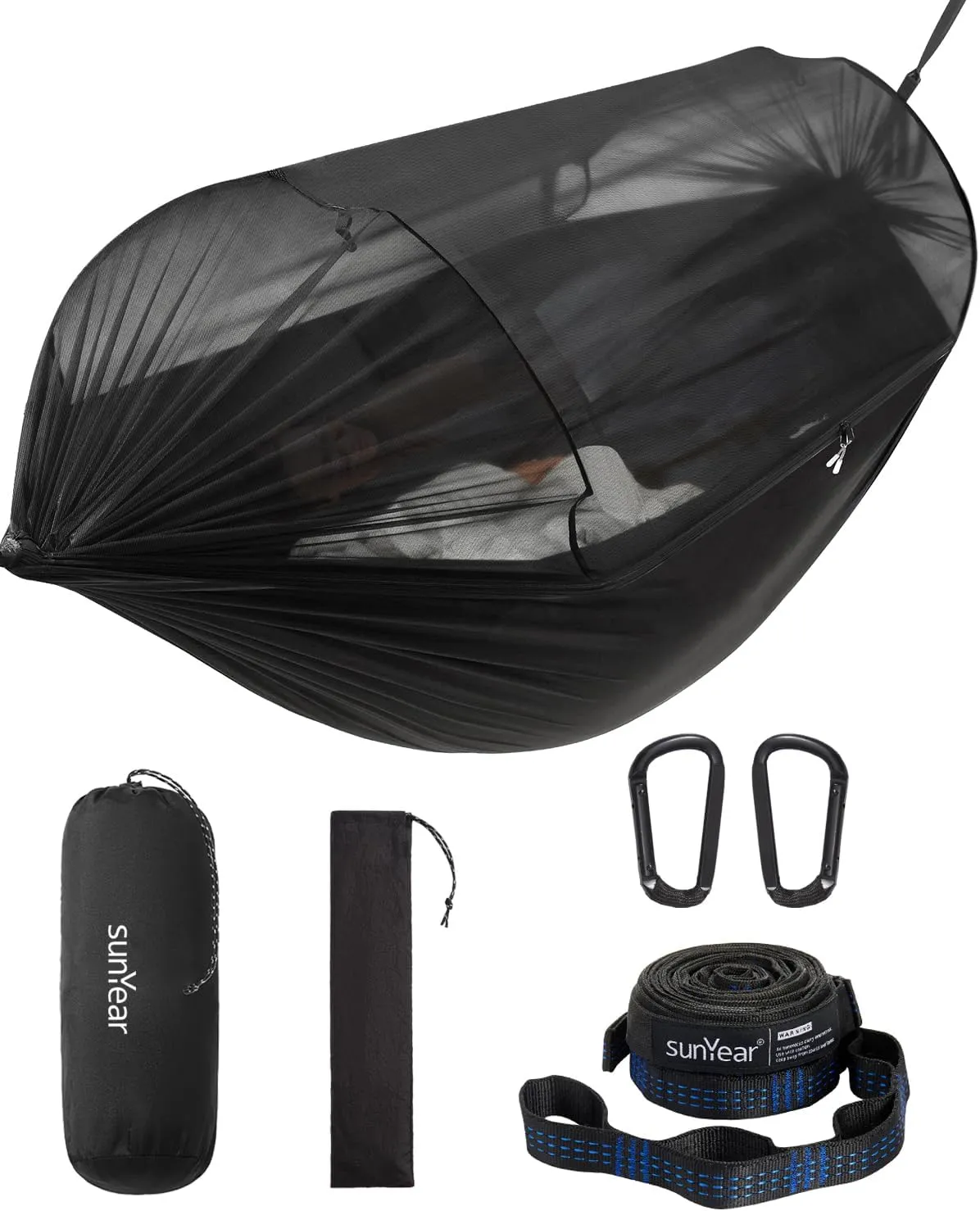 Sunyear Camping Hammock with Net - Double&Single Hammock with House-Like Net- Easy Setup & Pack, Lightweight & Portable, Perfect for Hiking, Backpacking, Outdoor Sleeping