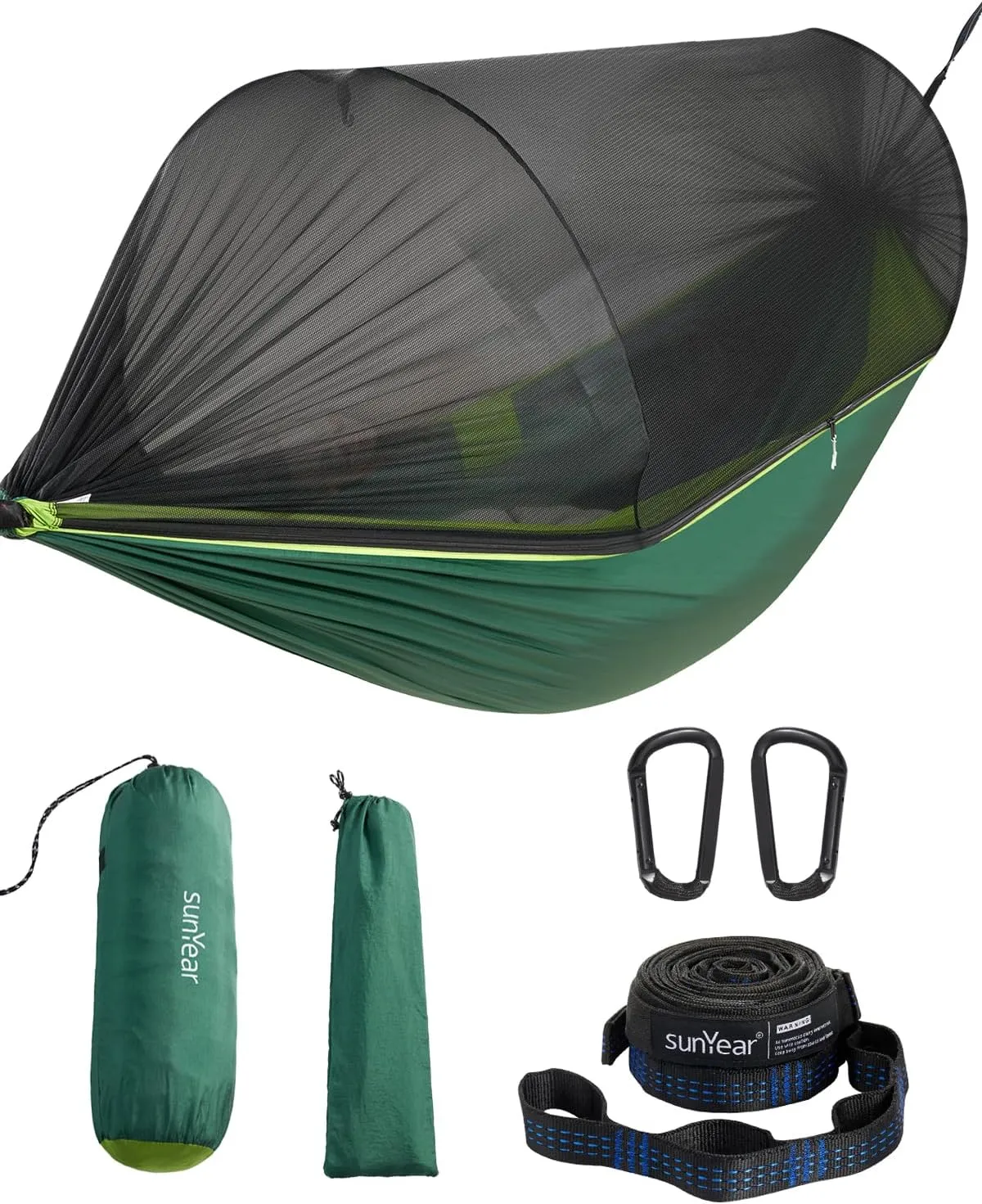 Sunyear Camping Hammock with Net - Double&Single Hammock with House-Like Net- Easy Setup & Pack, Lightweight & Portable, Perfect for Hiking, Backpacking, Outdoor Sleeping