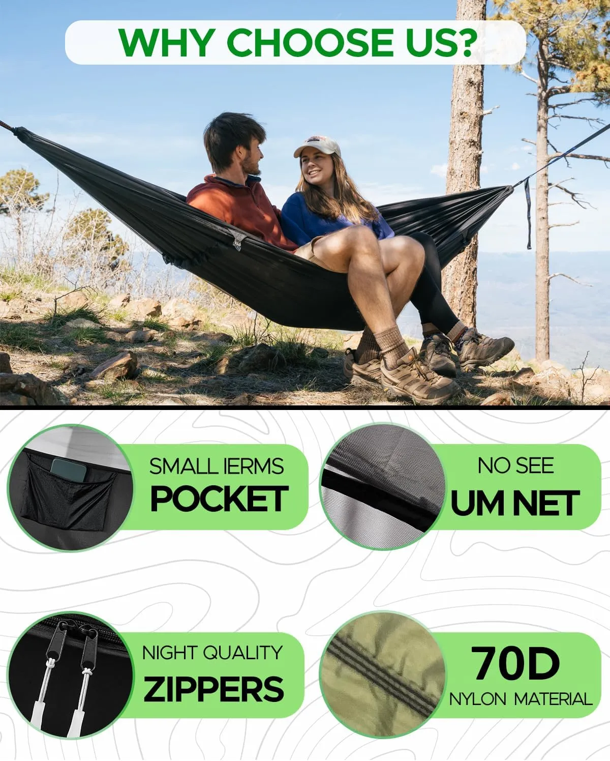 Sunyear Camping Hammock with Net - Double&Single Hammock with House-Like Net- Easy Setup & Pack, Lightweight & Portable, Perfect for Hiking, Backpacking, Outdoor Sleeping
