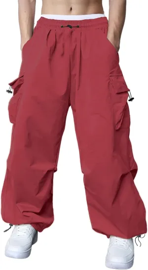 Susclude Parachute Cargo Pants for Men Loose Fit Baggy Sweatpants Casual Pant with Pocket Outdoor Drawstring Trousers 2025