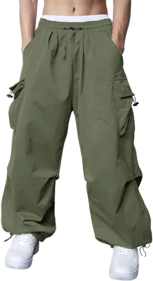 Susclude Parachute Cargo Pants for Men Loose Fit Baggy Sweatpants Casual Pant with Pocket Outdoor Drawstring Trousers 2025