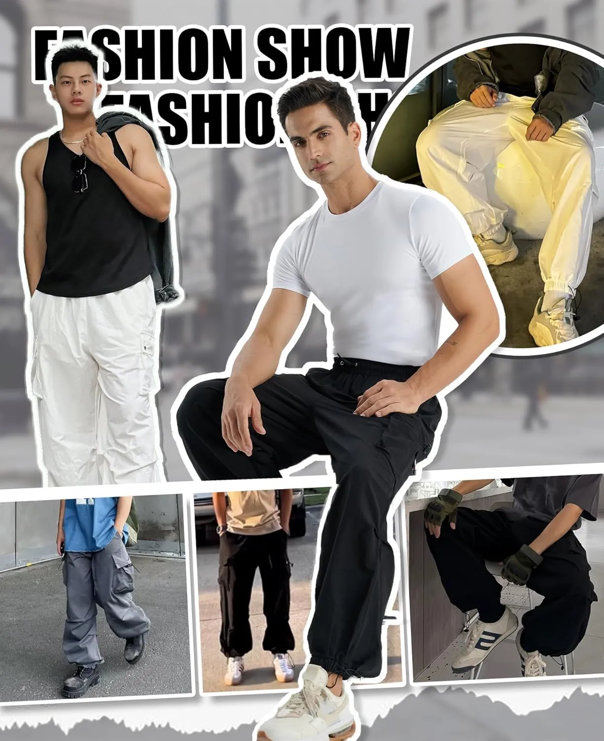 Susclude Parachute Cargo Pants for Men Loose Fit Baggy Sweatpants Casual Pant with Pocket Outdoor Drawstring Trousers 2025