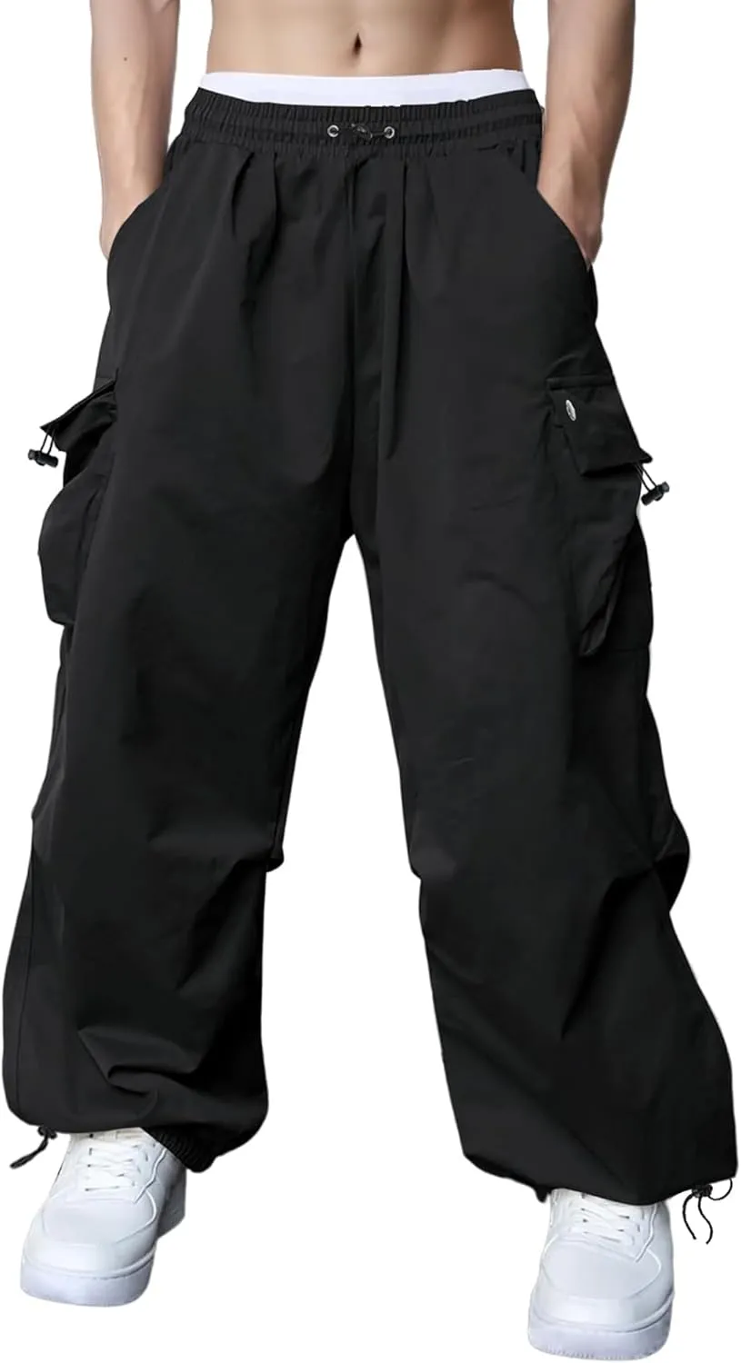 Susclude Parachute Cargo Pants for Men Loose Fit Baggy Sweatpants Casual Pant with Pocket Outdoor Drawstring Trousers 2025