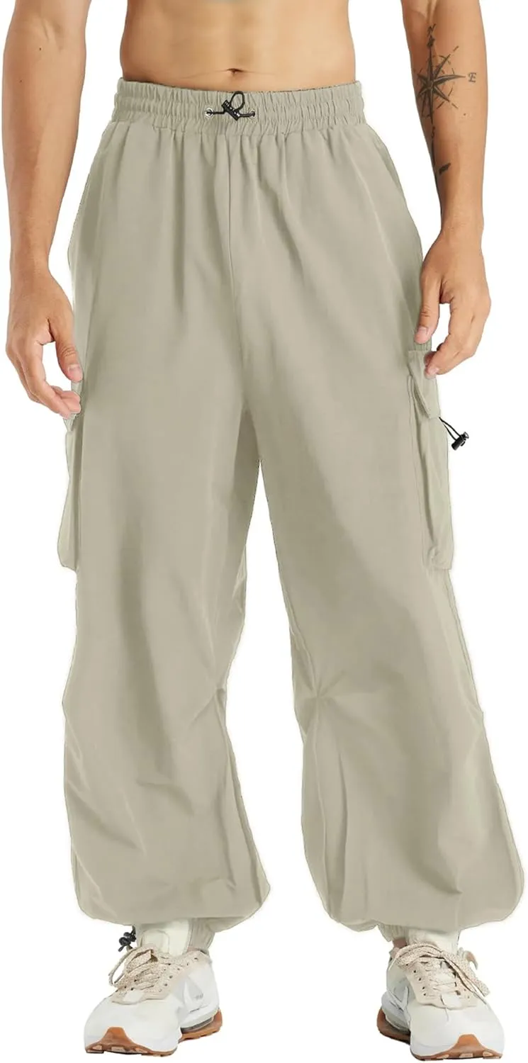 Susclude Parachute Cargo Pants for Men Loose Fit Baggy Sweatpants Casual Pant with Pocket Outdoor Drawstring Trousers 2025