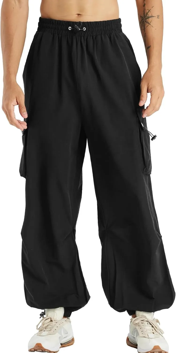 Susclude Parachute Cargo Pants for Men Loose Fit Baggy Sweatpants Casual Pant with Pocket Outdoor Drawstring Trousers 2025