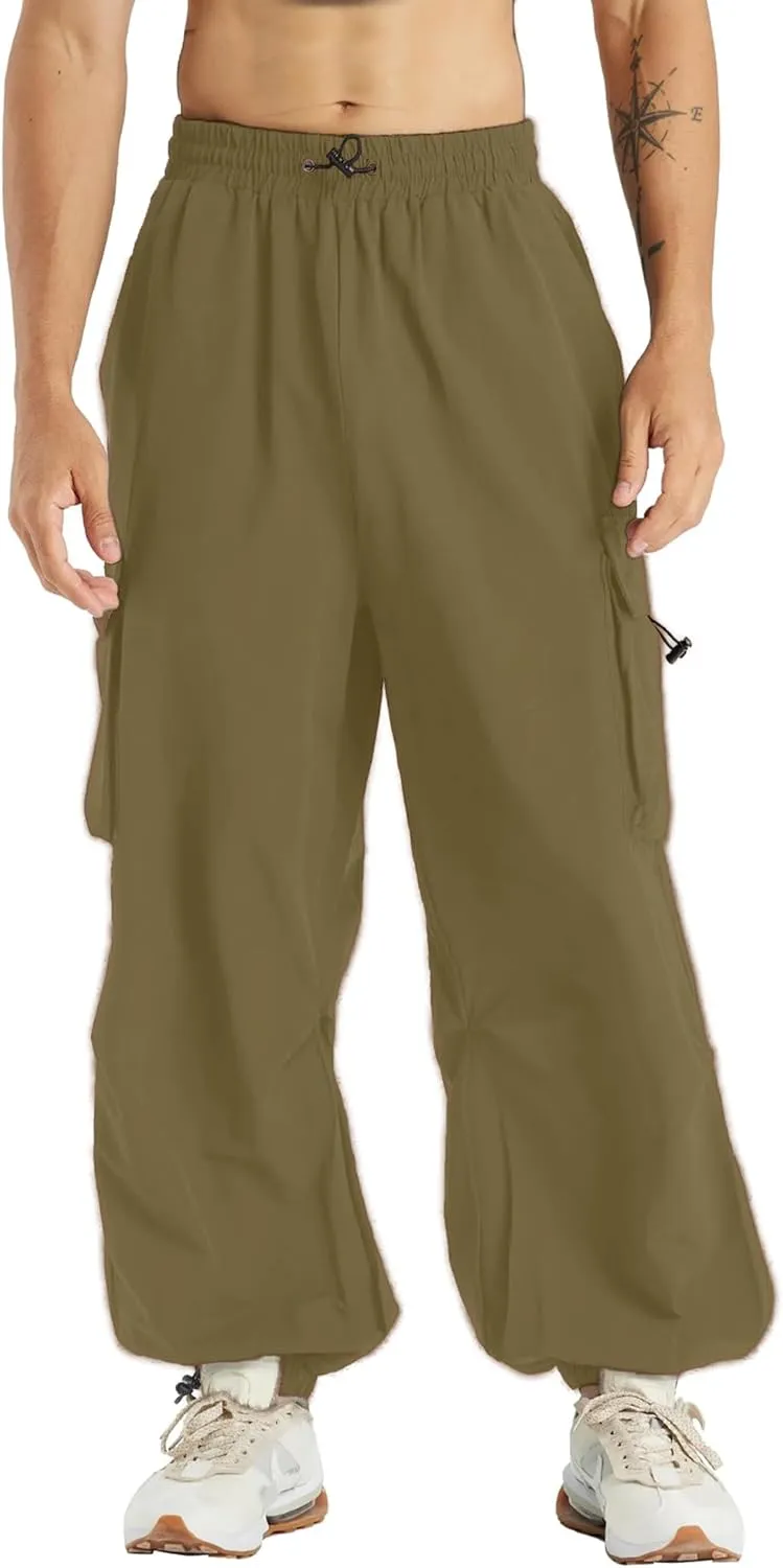 Susclude Parachute Cargo Pants for Men Loose Fit Baggy Sweatpants Casual Pant with Pocket Outdoor Drawstring Trousers 2025