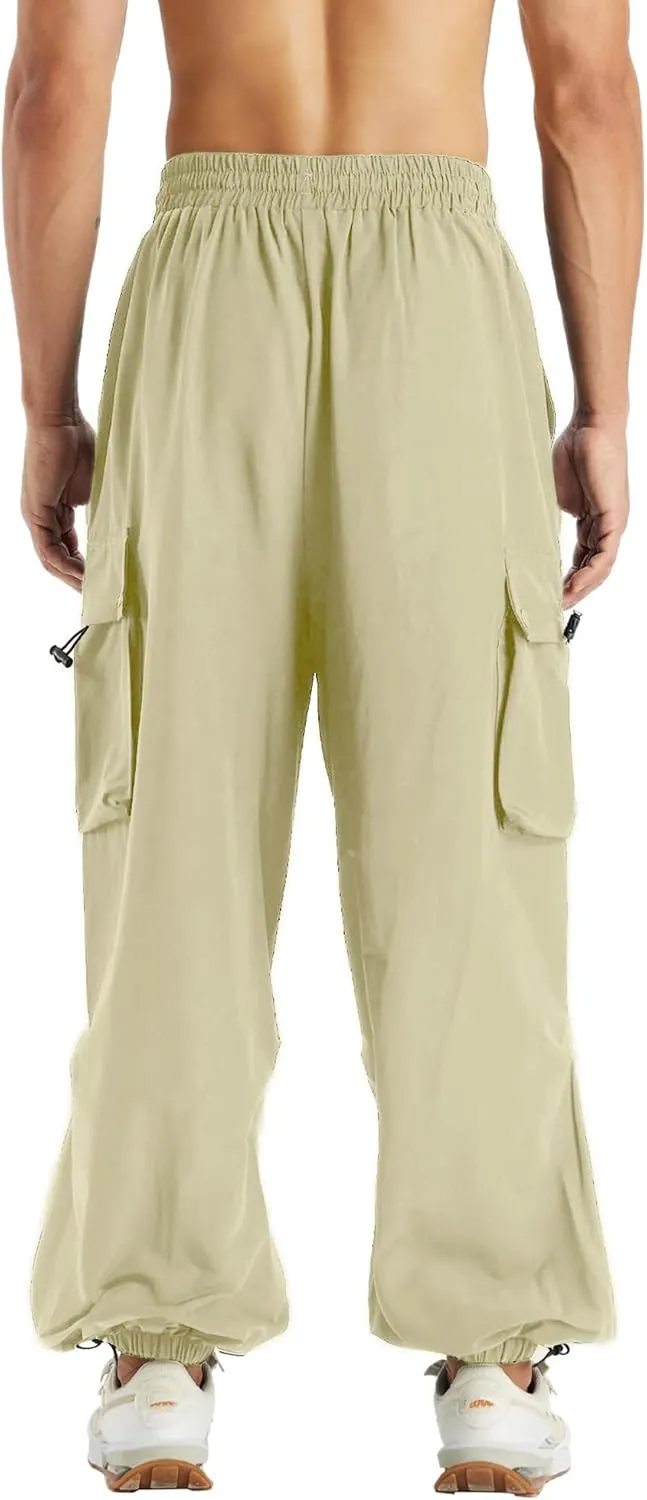 Susclude Parachute Cargo Pants for Men Loose Fit Baggy Sweatpants Casual Pant with Pocket Outdoor Drawstring Trousers 2025