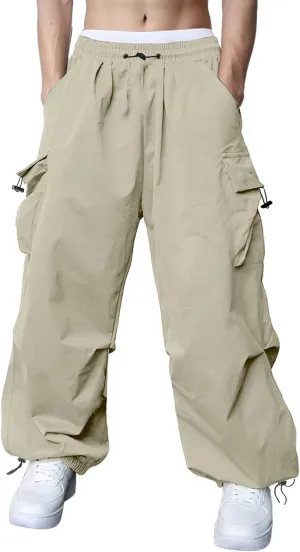 Susclude Parachute Cargo Pants for Men Loose Fit Baggy Sweatpants Casual Pant with Pocket Outdoor Drawstring Trousers 2025