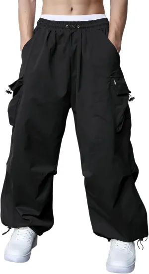 Susclude Parachute Cargo Pants for Men Loose Fit Baggy Sweatpants Casual Pant with Pocket Outdoor Drawstring Trousers 2025