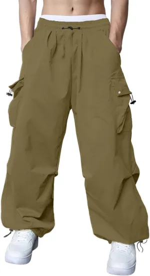 Susclude Parachute Cargo Pants for Men Loose Fit Baggy Sweatpants Casual Pant with Pocket Outdoor Drawstring Trousers 2025