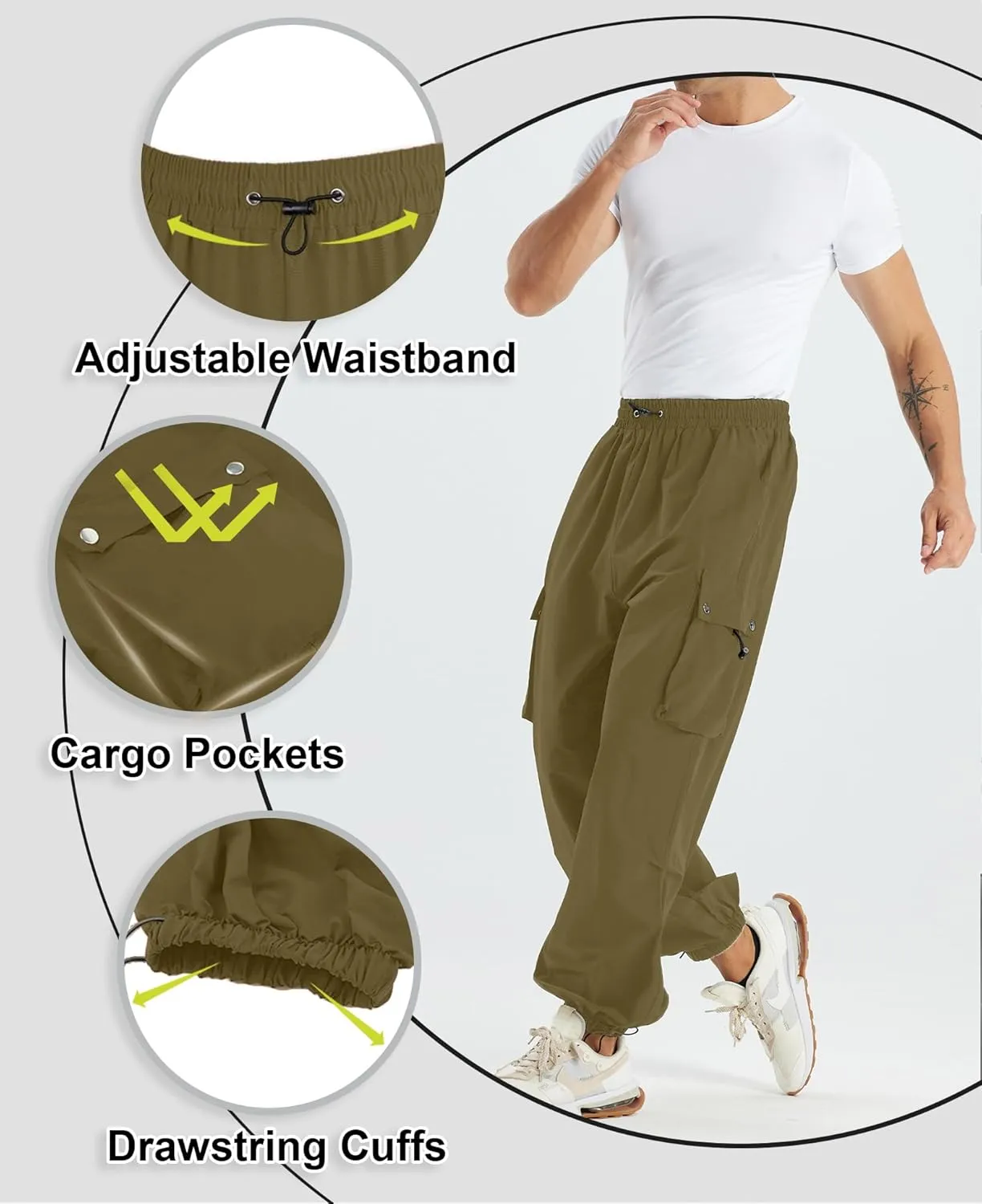 Susclude Parachute Cargo Pants for Men Loose Fit Baggy Sweatpants Casual Pant with Pocket Outdoor Drawstring Trousers 2025