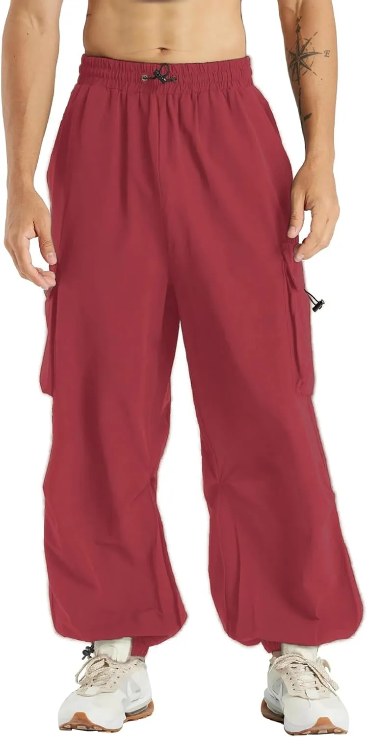 Susclude Parachute Cargo Pants for Men Loose Fit Baggy Sweatpants Casual Pant with Pocket Outdoor Drawstring Trousers 2025