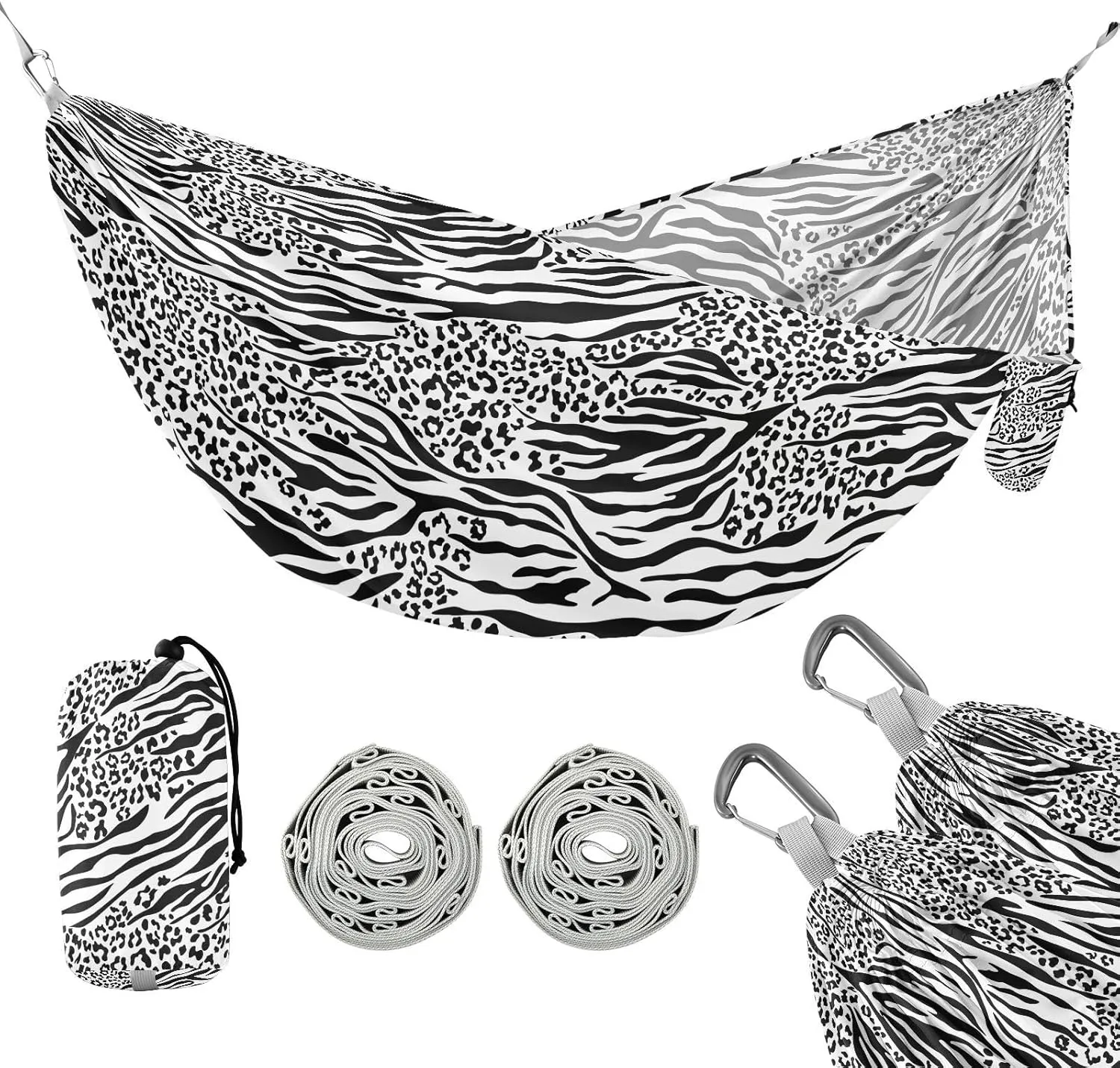 susiyo Portable Camping Hammock Zebra Leopard Pattern Printed Lightweight Hammock Comfortable Travel Swing with Tree Straps for Camping Hiking Backpacking Travel or Beach - Up to 330lbs