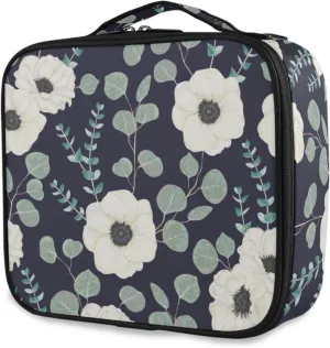 susiyo White Anemone Flower Travel Makeup Bag Professional Cosmetic Bag Zipper Pouch Purse Storage Organizer Case for Women Ladies Girls