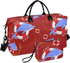 Swim Ring Dolphin Red Travel Duffle Bag Duffel Bags Large Weekender Bag Carry On Duffel Bag Gym Bag with Toiletry Bag Garment Duffle Bags for Yoga Women Airplanes Men Adults Trip Sports