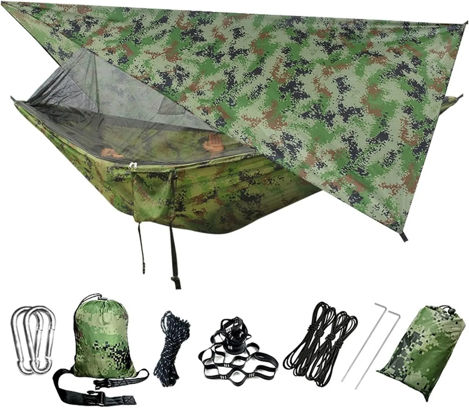 Swing Set Outdoor Portable Hammock with Net, Rainfly Camping Backpack, Hammock and Net, Parachute Hammock Canopy Swing Seat (Color : 01)