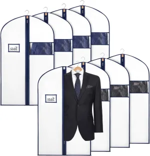 Syeeiex 40" Suit Bag Set - 8 Garment Bags for Hanging Clothes, Closet Storage - White & Dark Blue