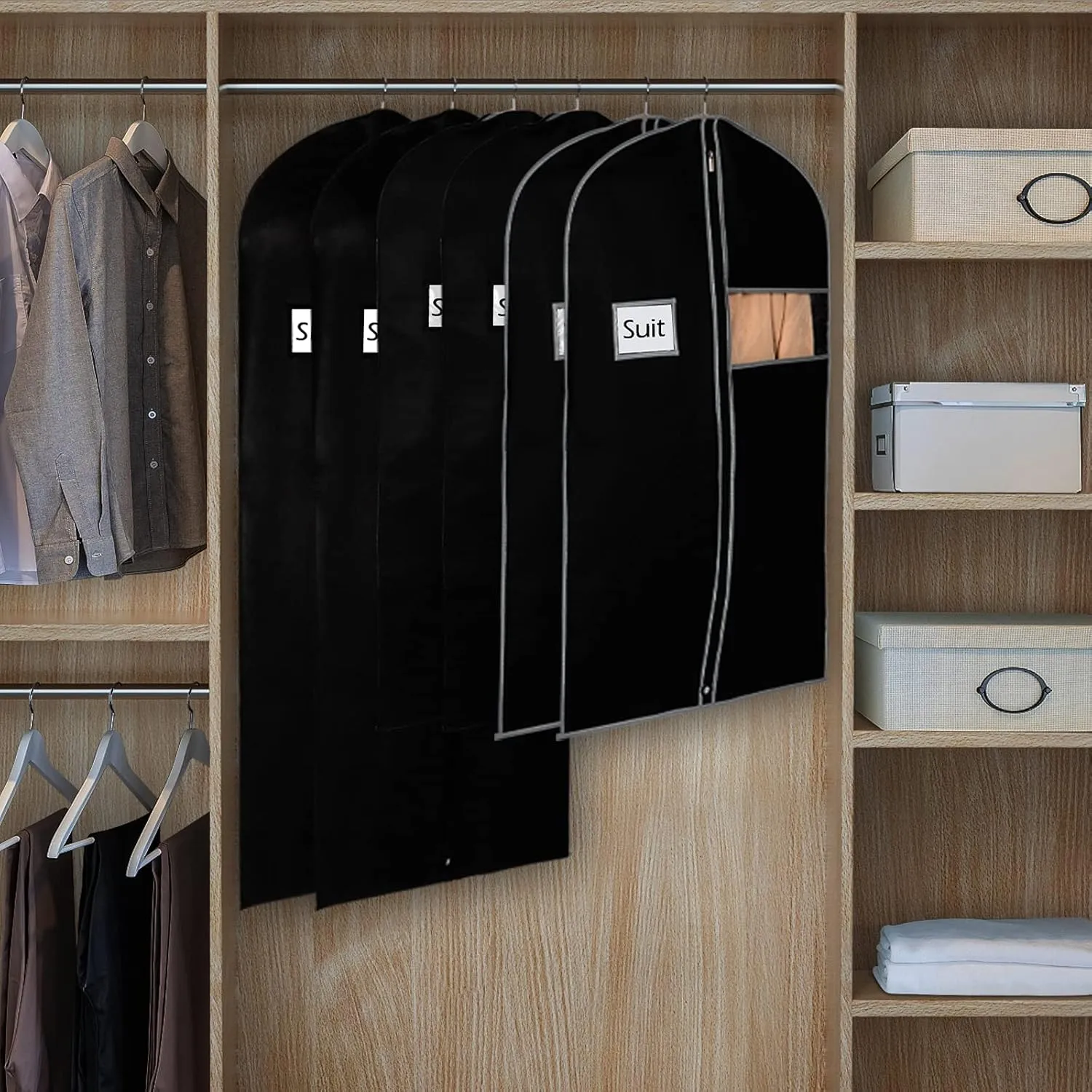 Syeeiex 60'' Garment Bags for Hanging Clothes(Set of 8), Dress Bags for Gown, Garment Bag for Dresses Long, Dress Garment Bag for Suit, Evening Dresses, Fur Coat, Long Dress Gown(Black)