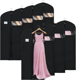 Syeeiex 60'' Garment Bags for Hanging Clothes(Set of 8), Dress Bags for Gown, Garment Bag for Dresses Long, Dress Garment Bag for Suit, Evening Dresses, Fur Coat, Long Dress Gown(Black)