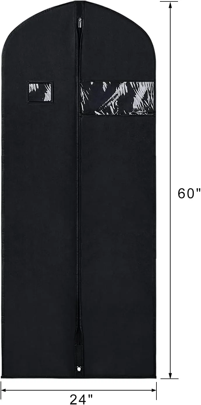 Syeeiex 60'' Garment Bags for Hanging Clothes(Set of 8), Dress Bags for Gown, Garment Bag for Dresses Long, Dress Garment Bag for Suit, Evening Dresses, Fur Coat, Long Dress Gown(Black)