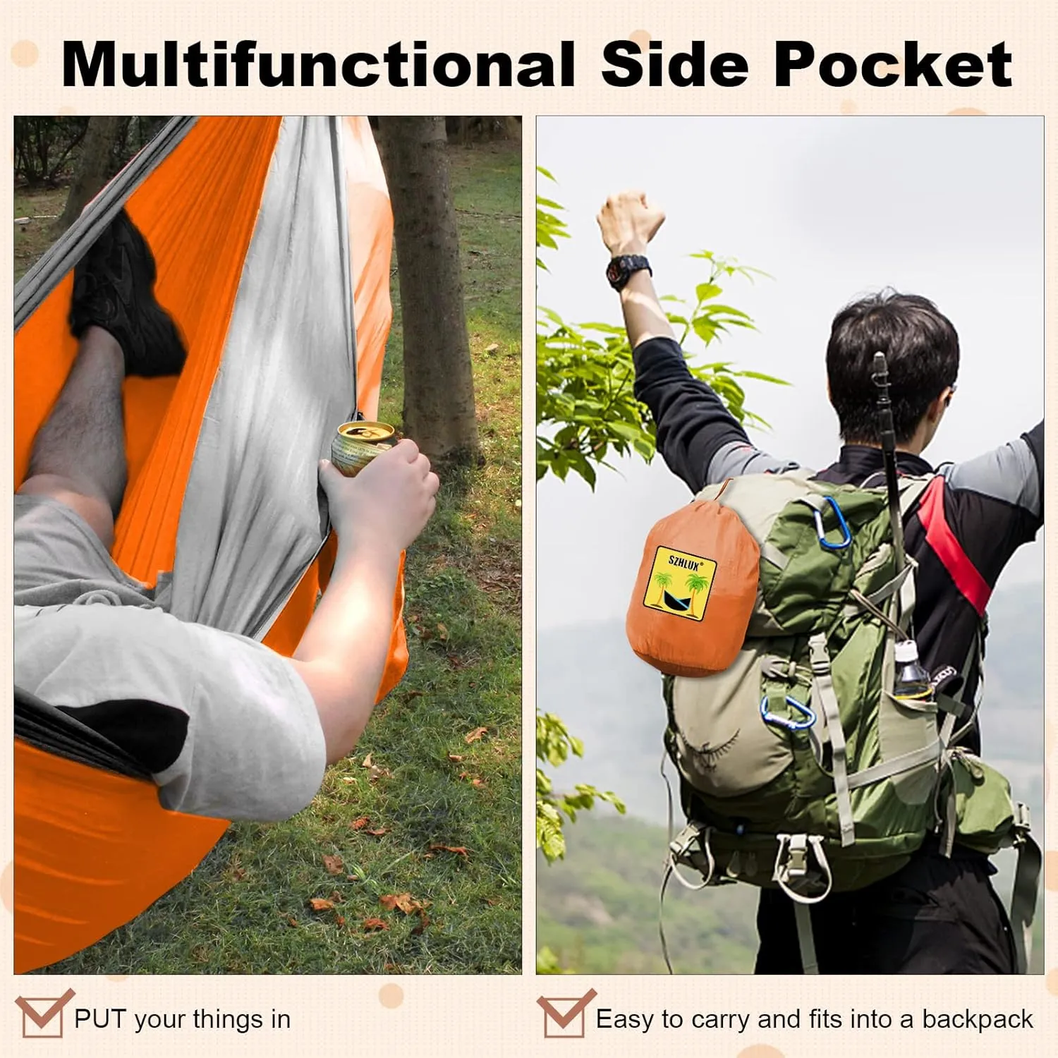 SZHLUX Camping Hammock Double & Single Portable Hammocks with 2 Tree Straps, Great for Hiking,Backpacking,Hunting,Outdoor,Beach,Camping