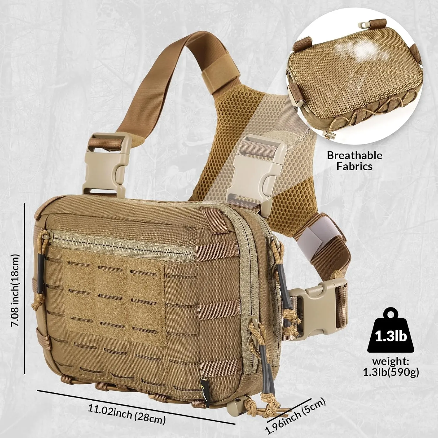 Tactical EDC Chest Bag 2L Utility Molle Chest Rig Pouch with CCW Compartment Adjustable Strap Outdoor