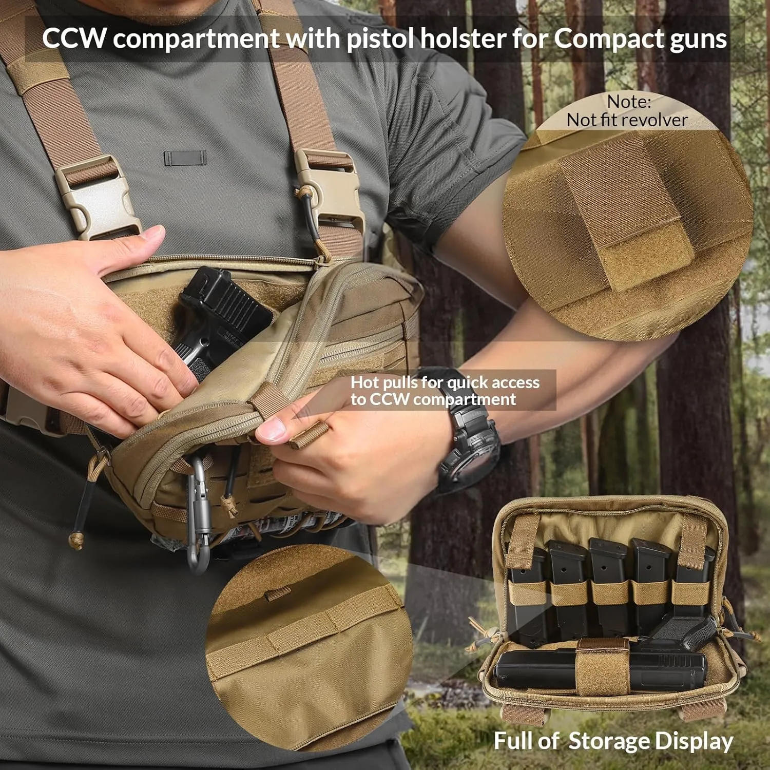 Tactical EDC Chest Bag 2L Utility Molle Chest Rig Pouch with CCW Compartment Adjustable Strap Outdoor