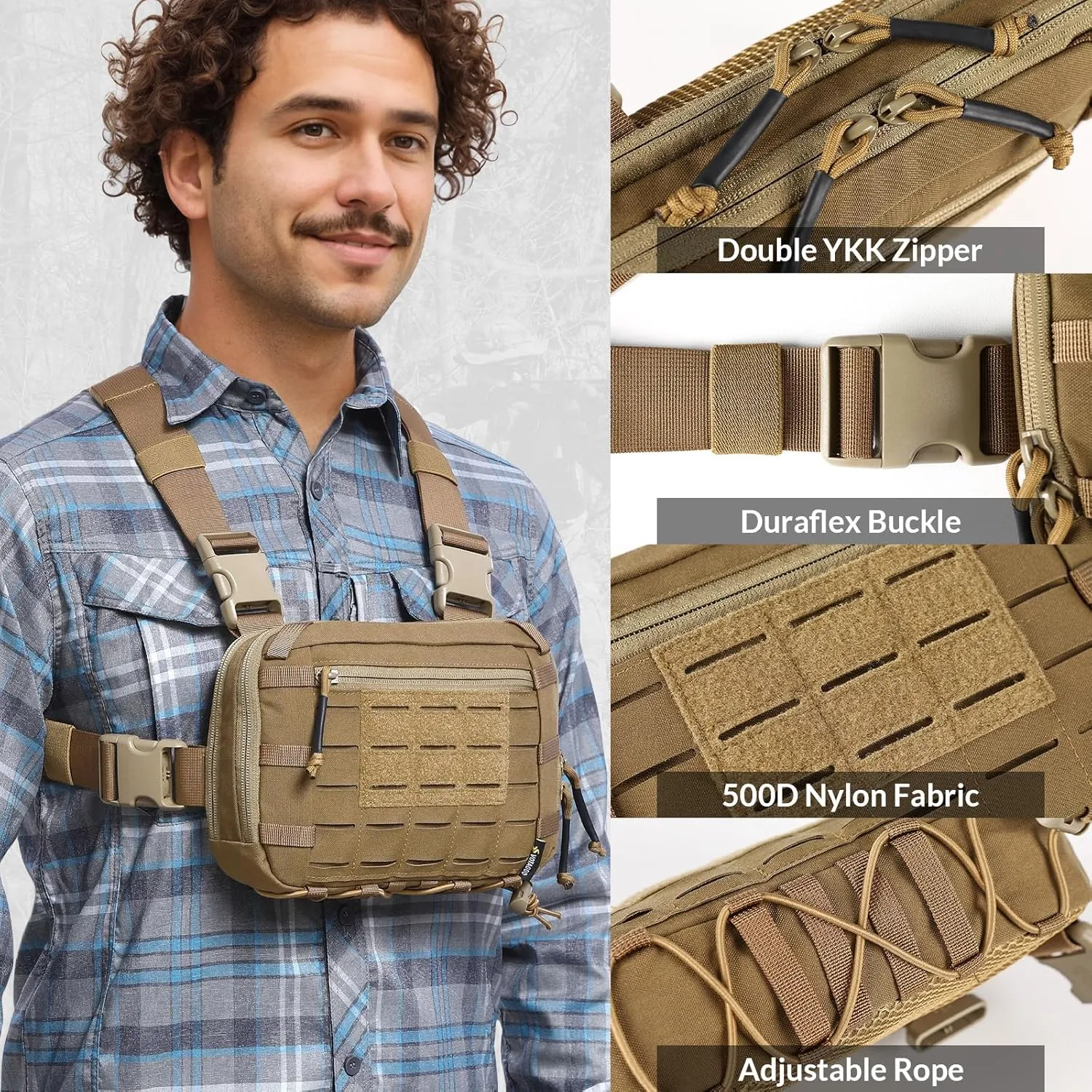 Tactical EDC Chest Bag 2L Utility Molle Chest Rig Pouch with CCW Compartment Adjustable Strap Outdoor