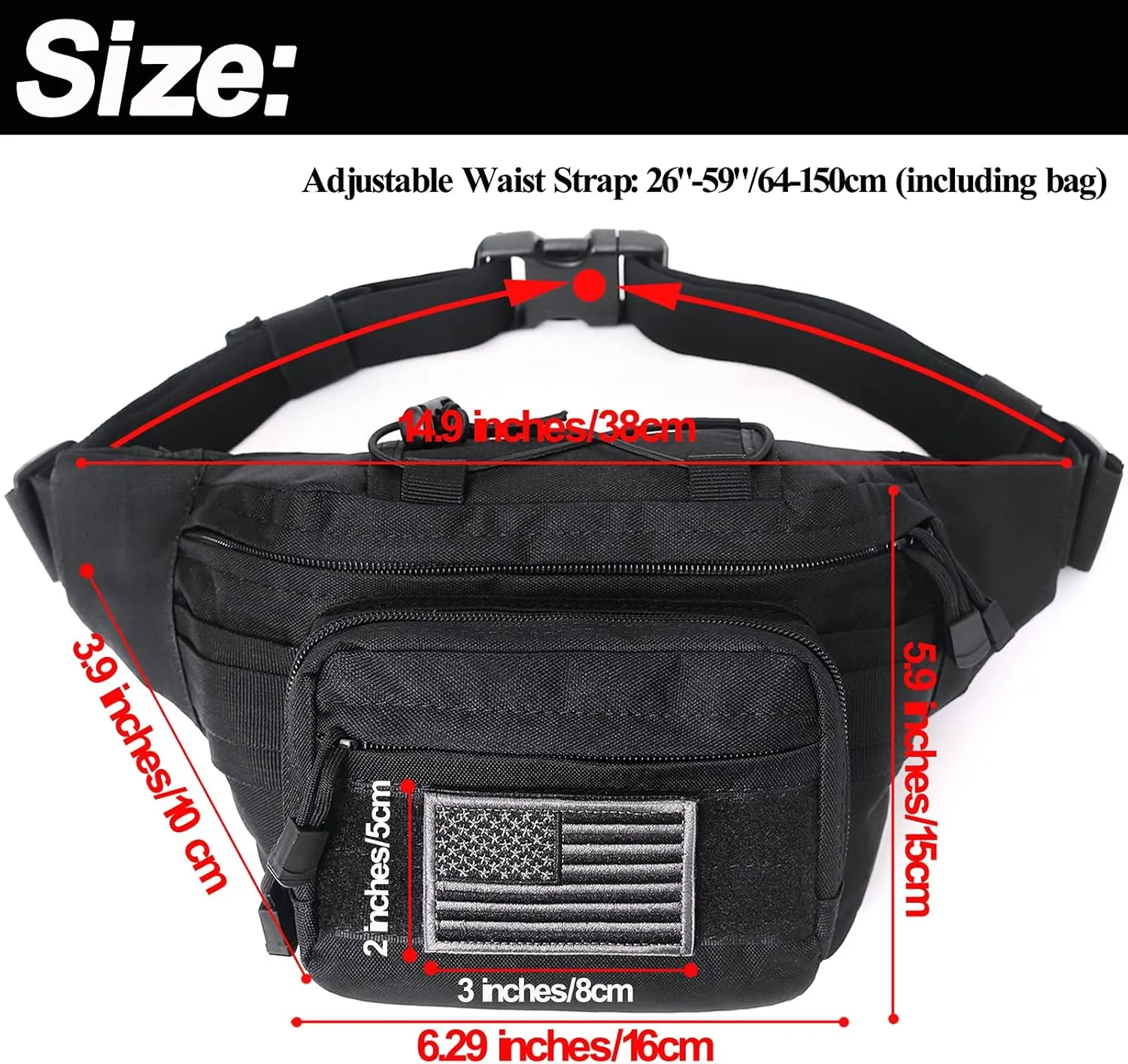 Tactical Fanny Pack, Military Waist Bag Hip Belt Bumbag Utility Bags for Outdoor Hiking Climbing Fishing with U.S Patch (1 Pack Tan)