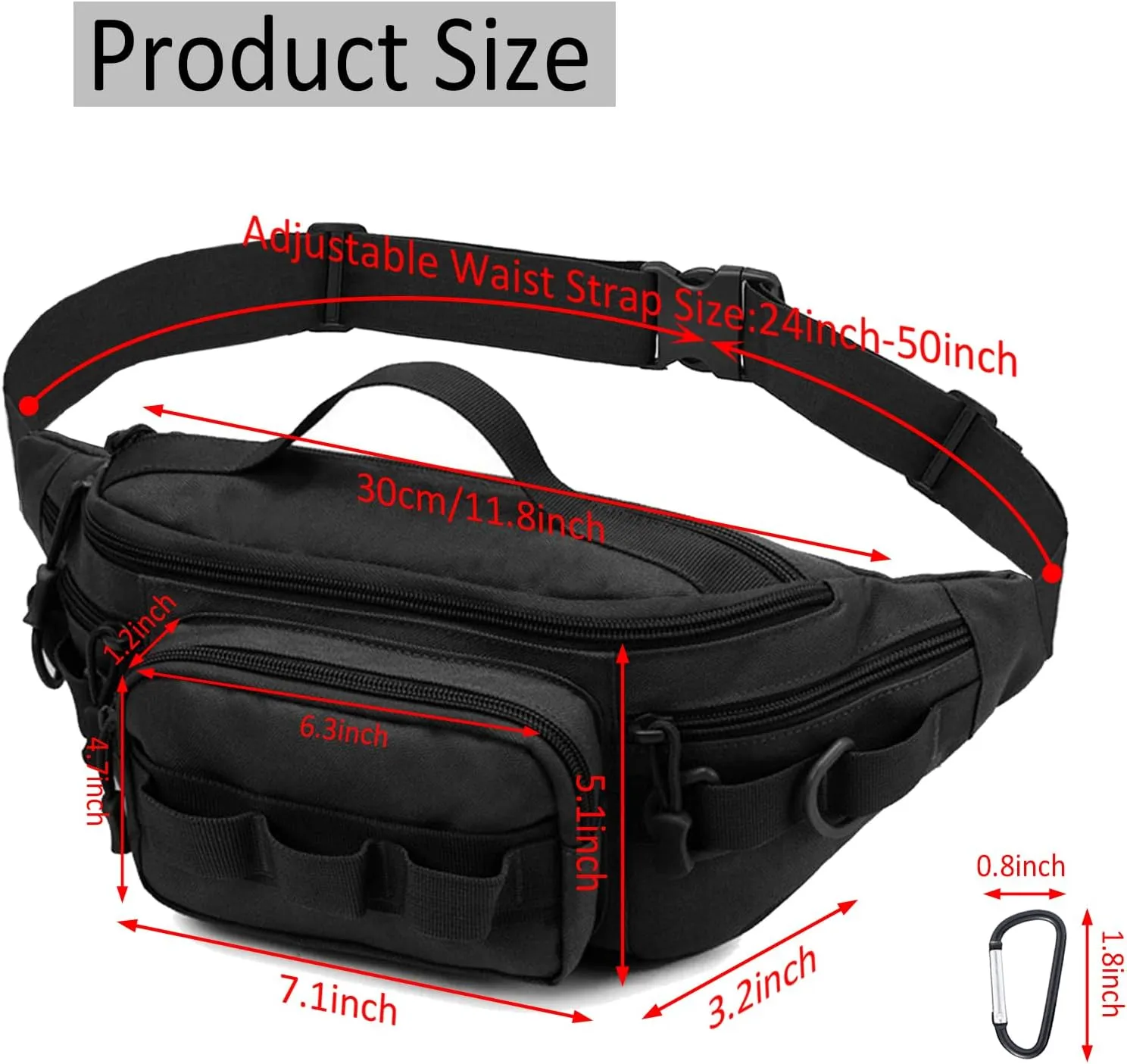 Tactical Fanny Pack,Small Fishing Tackle Bag Water-Resistant Military Waist Bags Portable Fishing Storage Waist Packs for Outdoor Fly Fishing Hiking Climbing with 2 PCS Mini Carabiners (Black Camo)