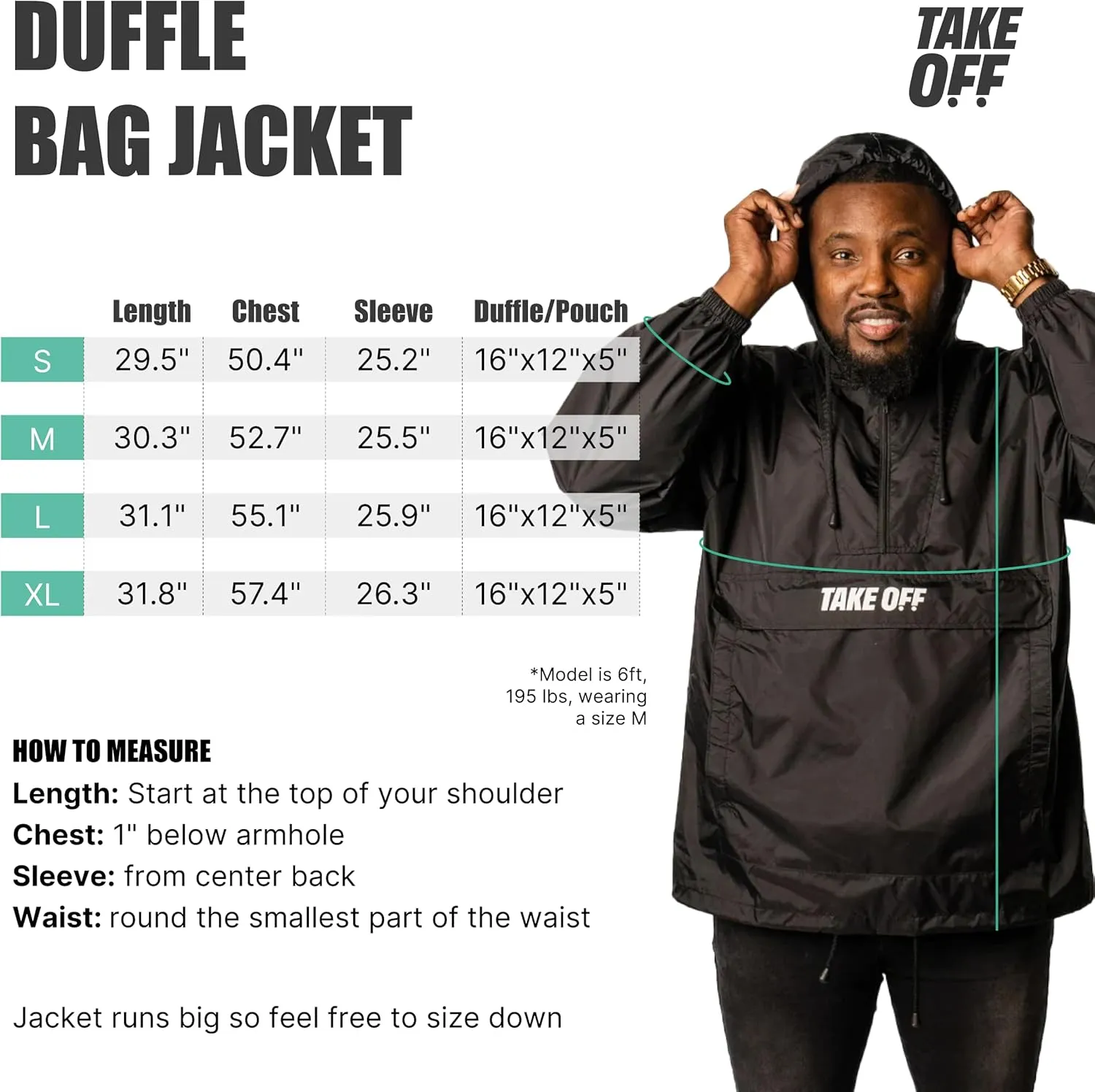 TAKE OFF Luggage - 3 in 1 Duffle Bag, Large Pocket Jacket or Pouch, Lightweight Oversized Windbreaker, Convertible Waterproof Garment, Personal Item & Carry On Accessories for Travel Essentials, Red