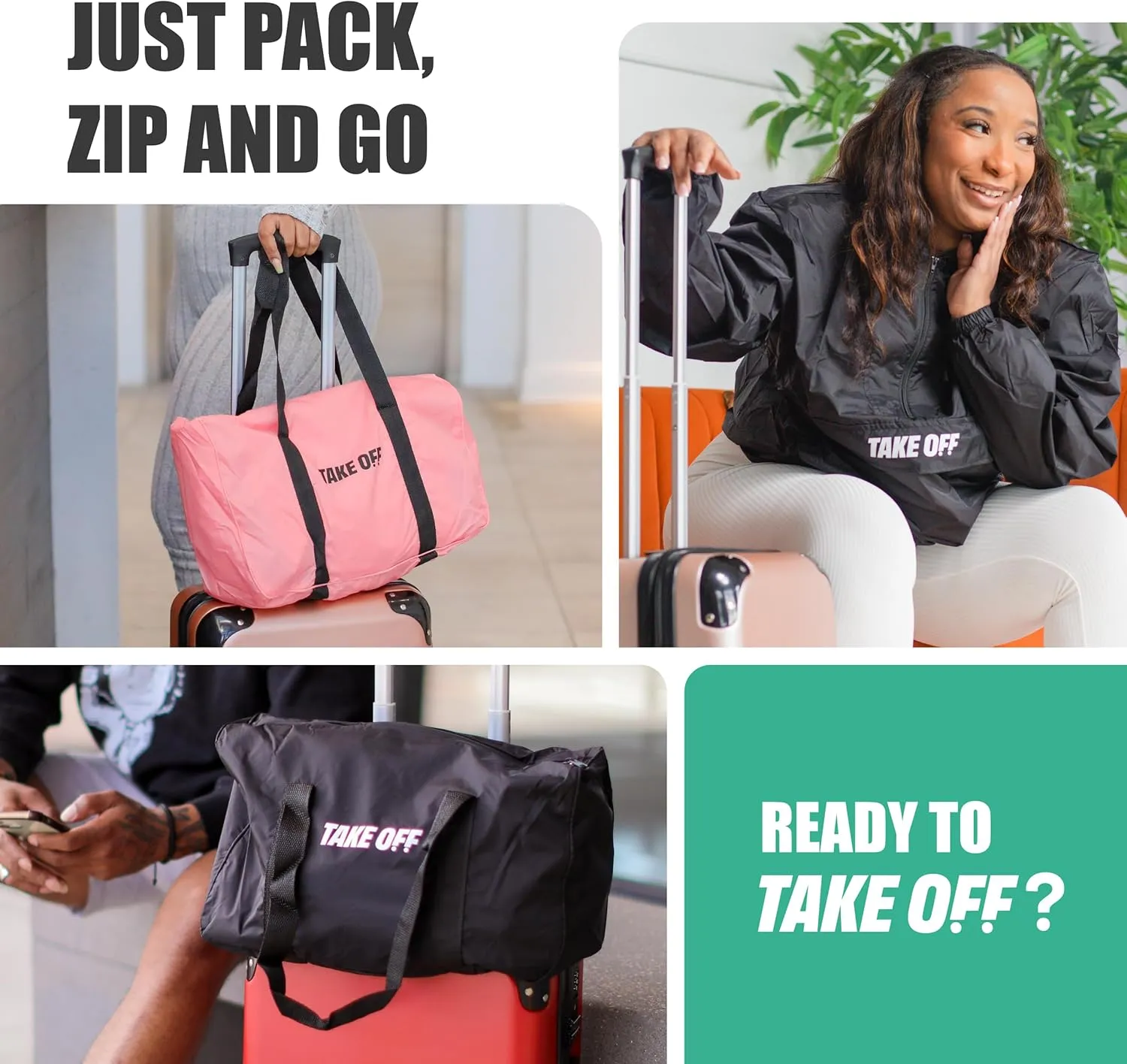 TAKE OFF Luggage - 3 in 1 Duffle Bag, Large Pocket Jacket or Pouch, Lightweight Oversized Windbreaker, Convertible Waterproof Garment, Personal Item & Carry On Accessories for Travel Essentials, Red