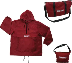 TAKE OFF Luggage - 3 in 1 Duffle Bag, Large Pocket Jacket or Pouch, Lightweight Oversized Windbreaker, Convertible Waterproof Garment, Personal Item & Carry On Accessories for Travel Essentials, Red