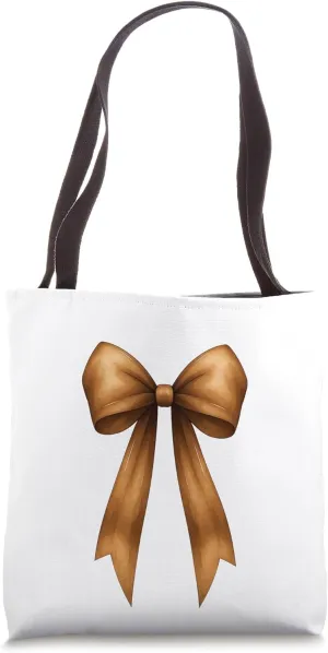Tan Brown Ribbon Aesthetic Cute Girly Bow Tote Bag