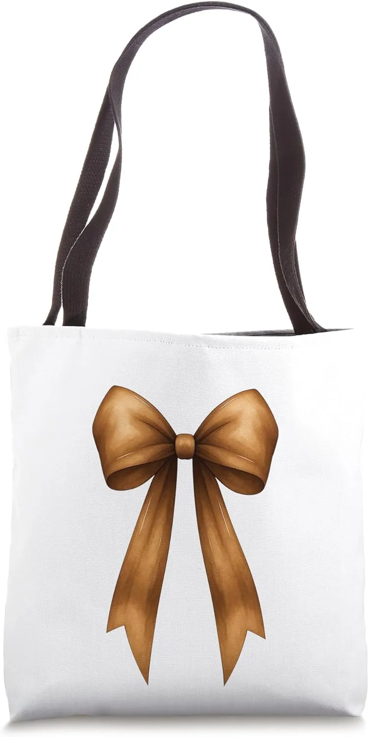 Tan Brown Ribbon Aesthetic Cute Girly Bow Tote Bag