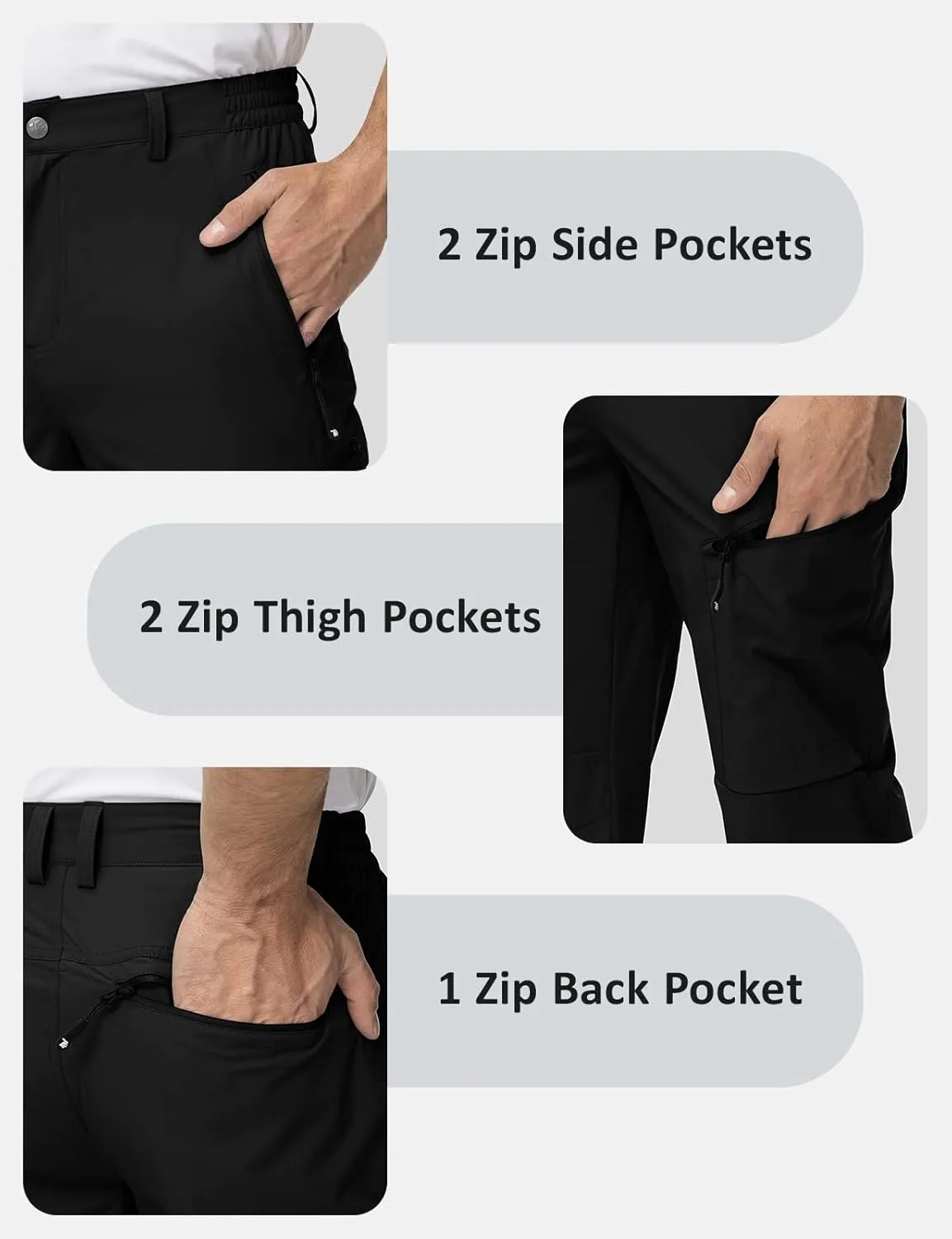 TBMPOY Men's Lightweight Hiking Travel Pants 5 Zip Pockets Stretch Quick Dry Work Pant Cargo Outdoor Camping Fishing